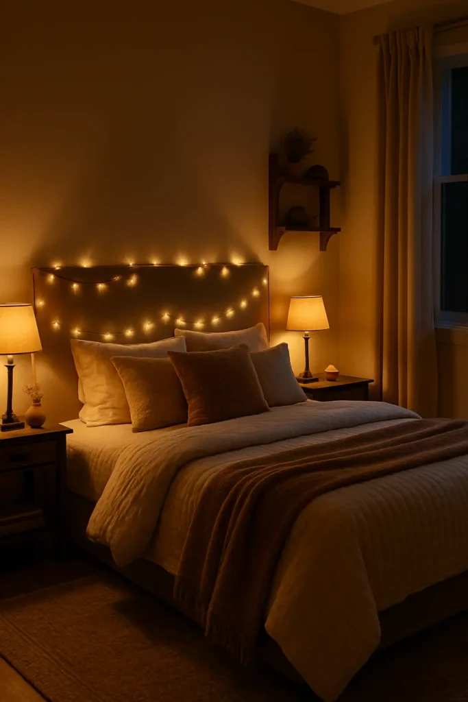 3. Warm Lighting with Fairy Lights and Lamps